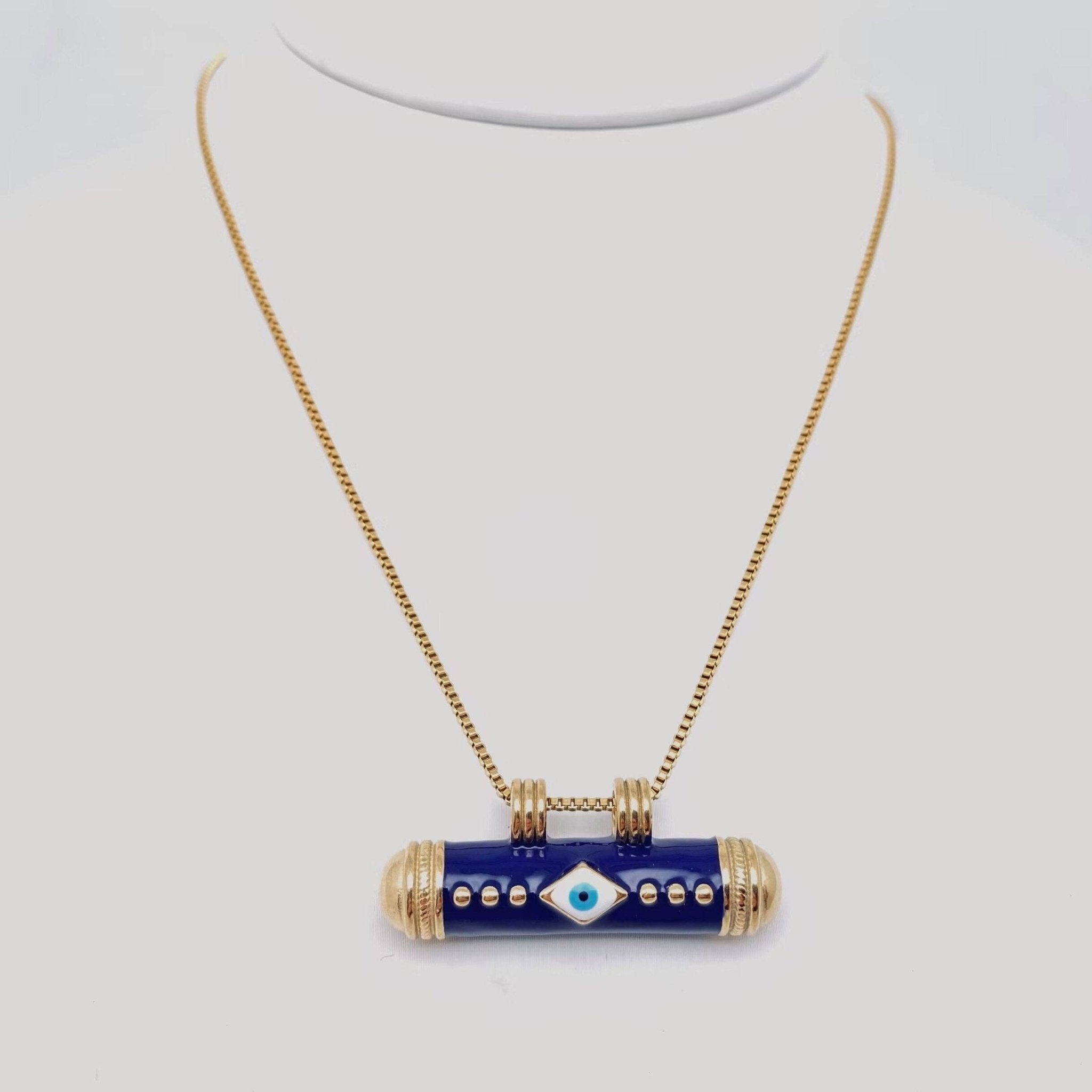 Cylinder Evil Eye Necklace | Assorted - Spiral Circle
