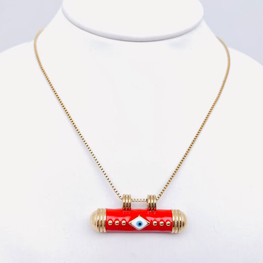 Cylinder Evil Eye Necklace | Assorted - Spiral Circle