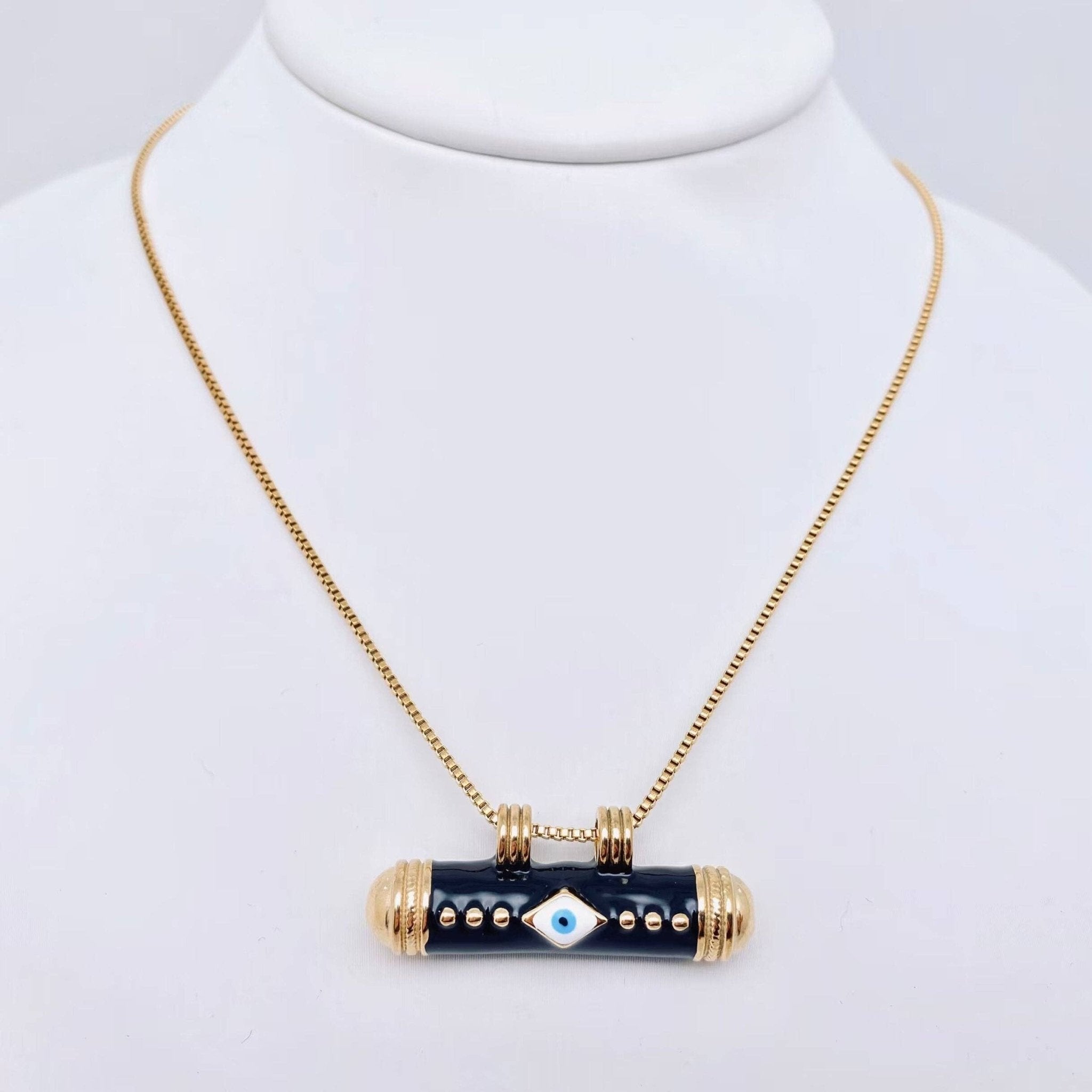 Cylinder Evil Eye Necklace | Assorted - Spiral Circle