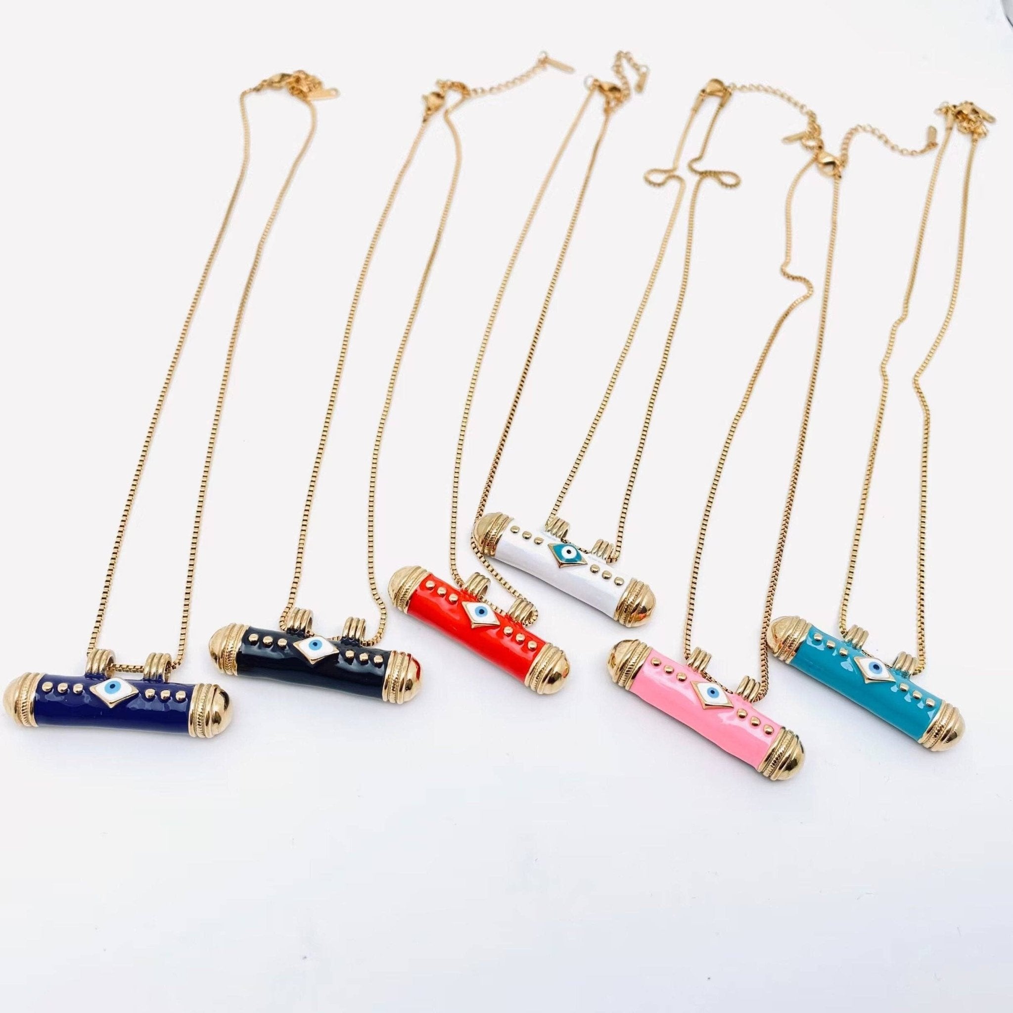 Cylinder Evil Eye Necklace | Assorted - Spiral Circle