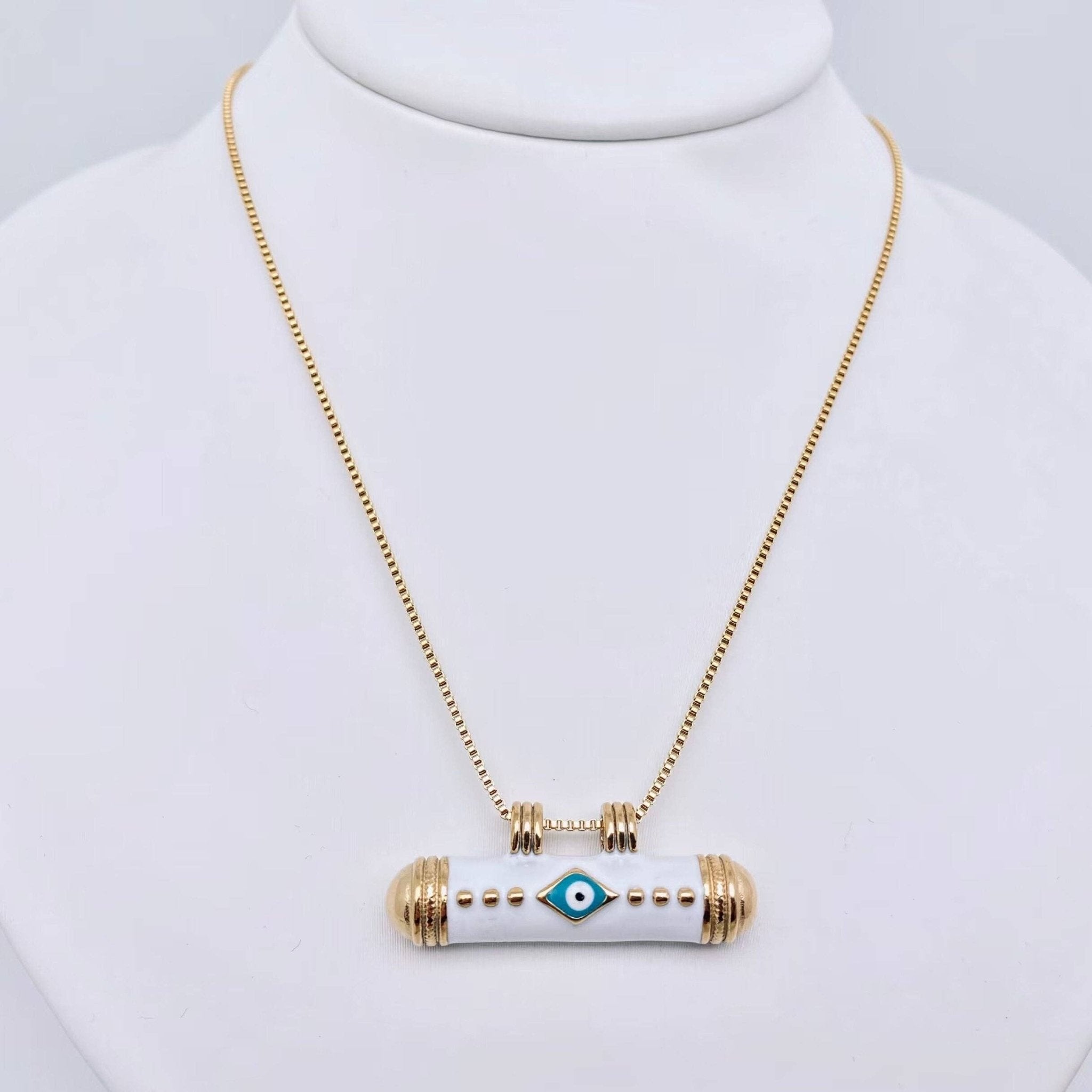 Cylinder Evil Eye Necklace | Assorted - Spiral Circle