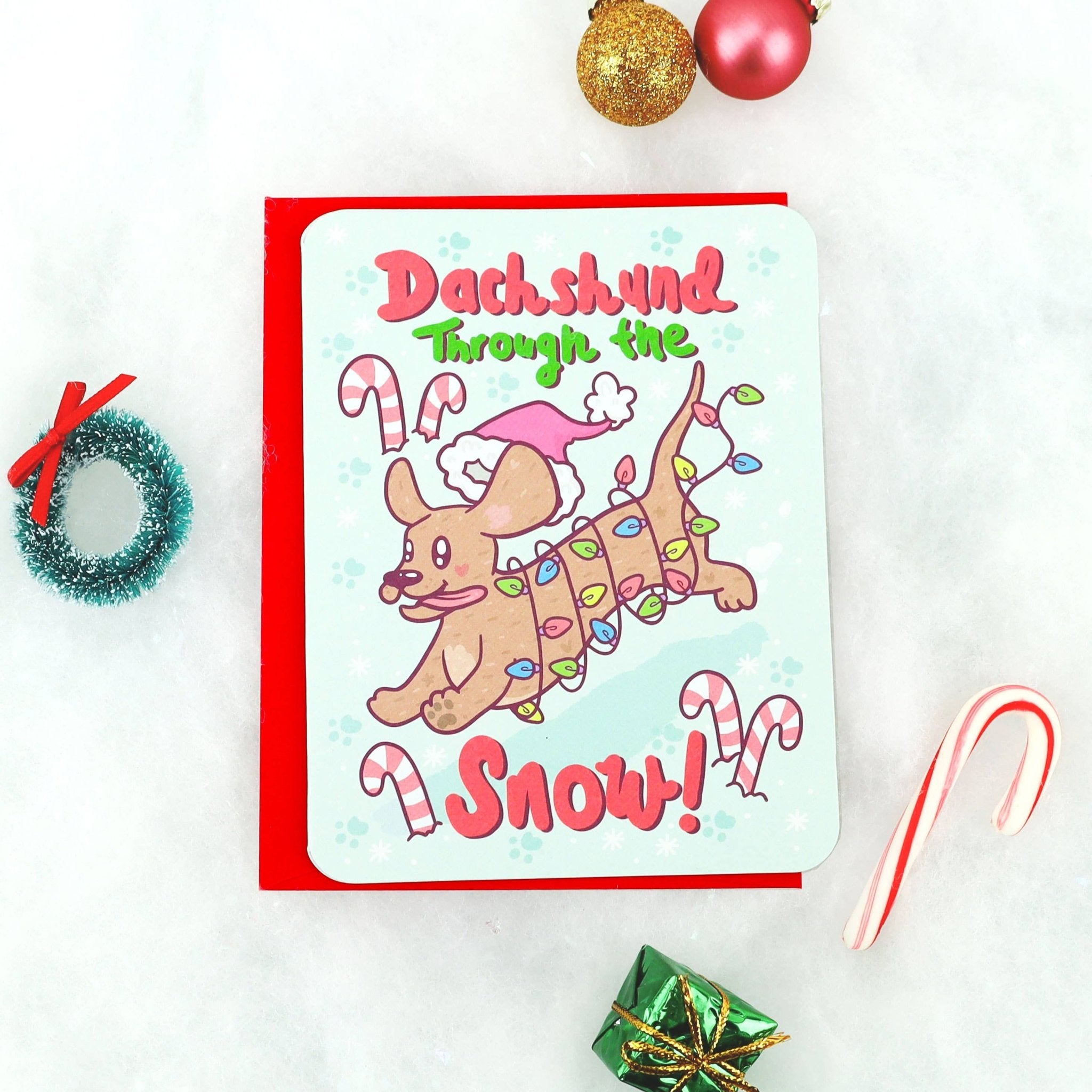 Dachshund Through The Snow Holiday Card - Spiral Circle