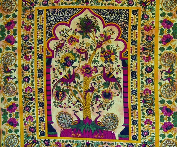 Double Indian Peacock Tree Of Life Tapestry - Spiral Circle