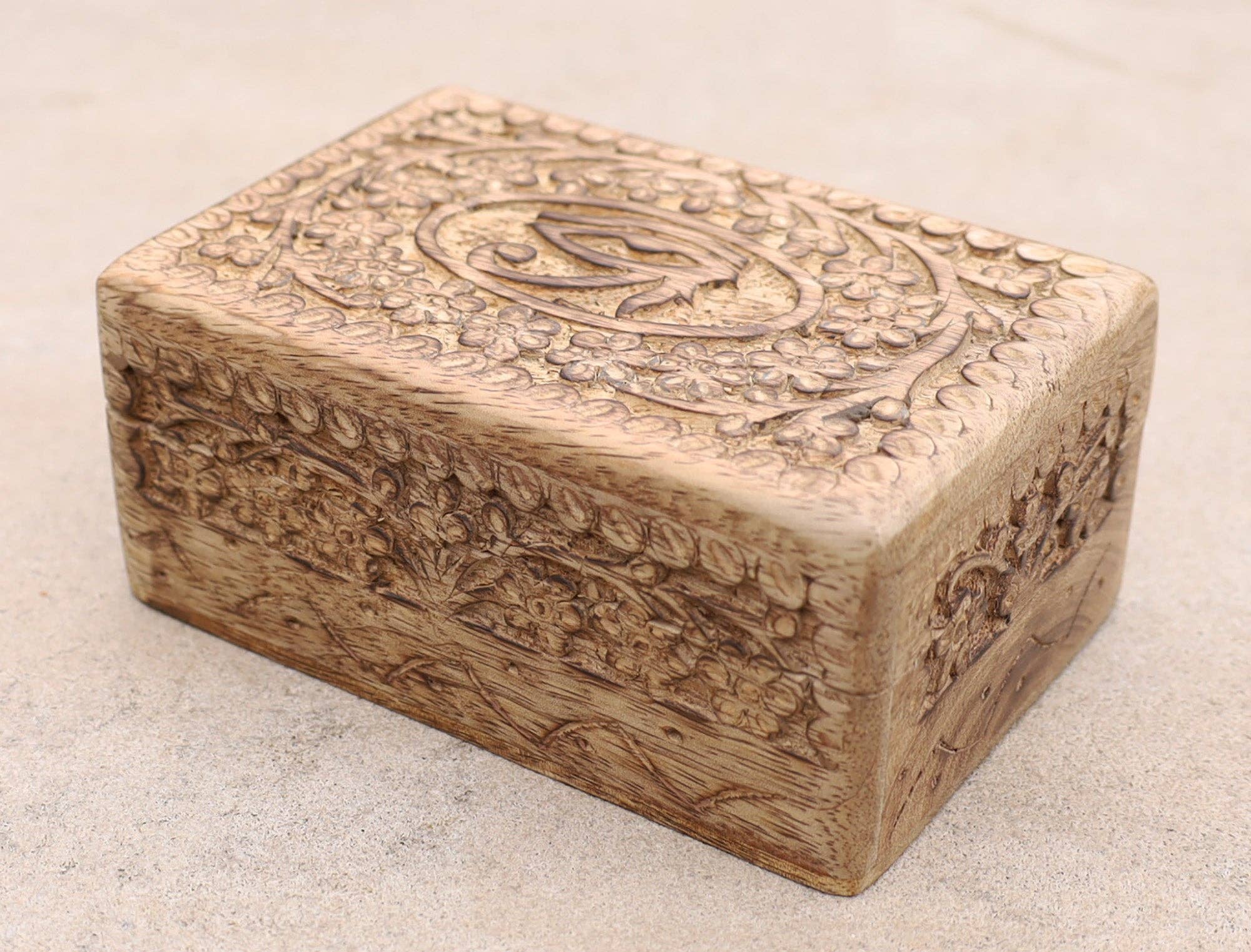 Egyptian Eye of Horus Hand Carved Jewelry Trinket Keepsake Wooden Storage Box - Spiral Circle