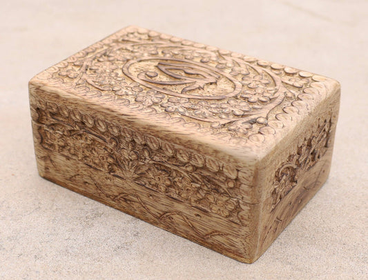 Egyptian Eye of Horus Hand Carved Jewelry Trinket Keepsake Wooden Storage Box - Spiral Circle