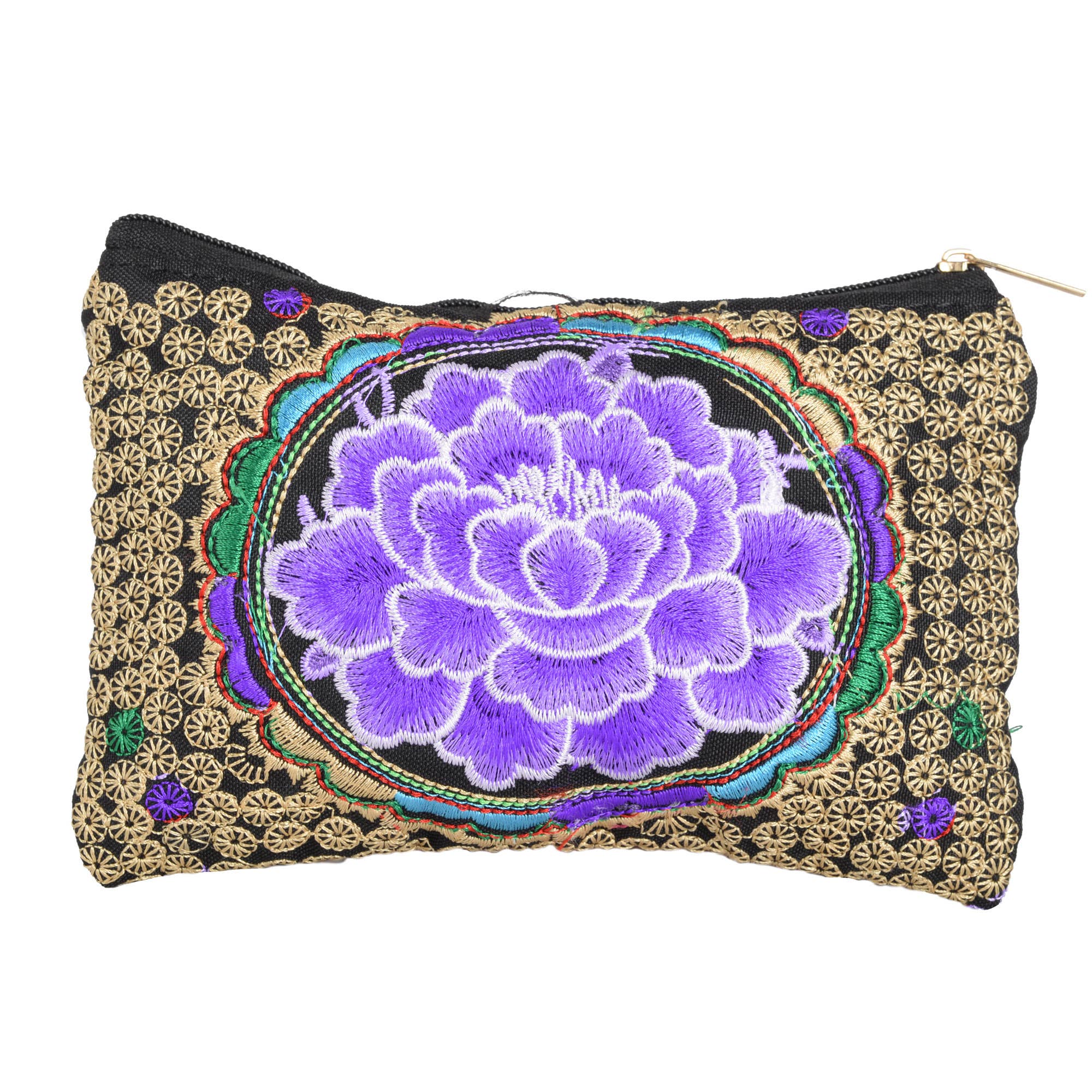 Embroidered Purple Coin Purse - Spiral Circle