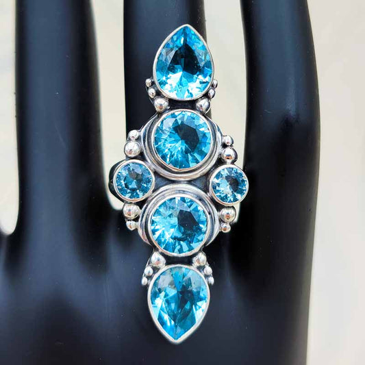 Empress Sky Topaz Ring | Three Tiered - Spiral Circle