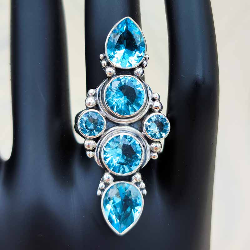 Empress Sky Topaz Ring | Three Tiered - Spiral Circle