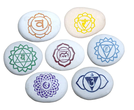 Engraved Stone 7 Chakra Pebbles - Spiral Circle