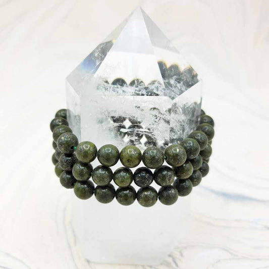 Epidote with Pyrite Bracelet | 8mm - Spiral Circle