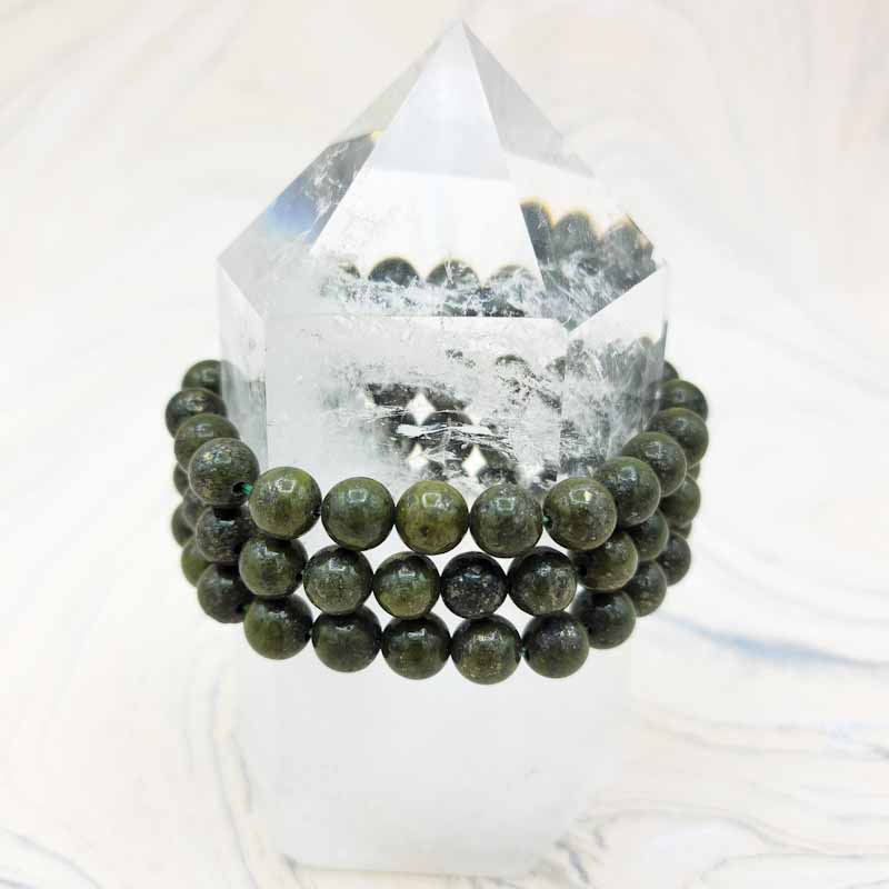 Epidote with Pyrite Bracelet | 8mm - Spiral Circle