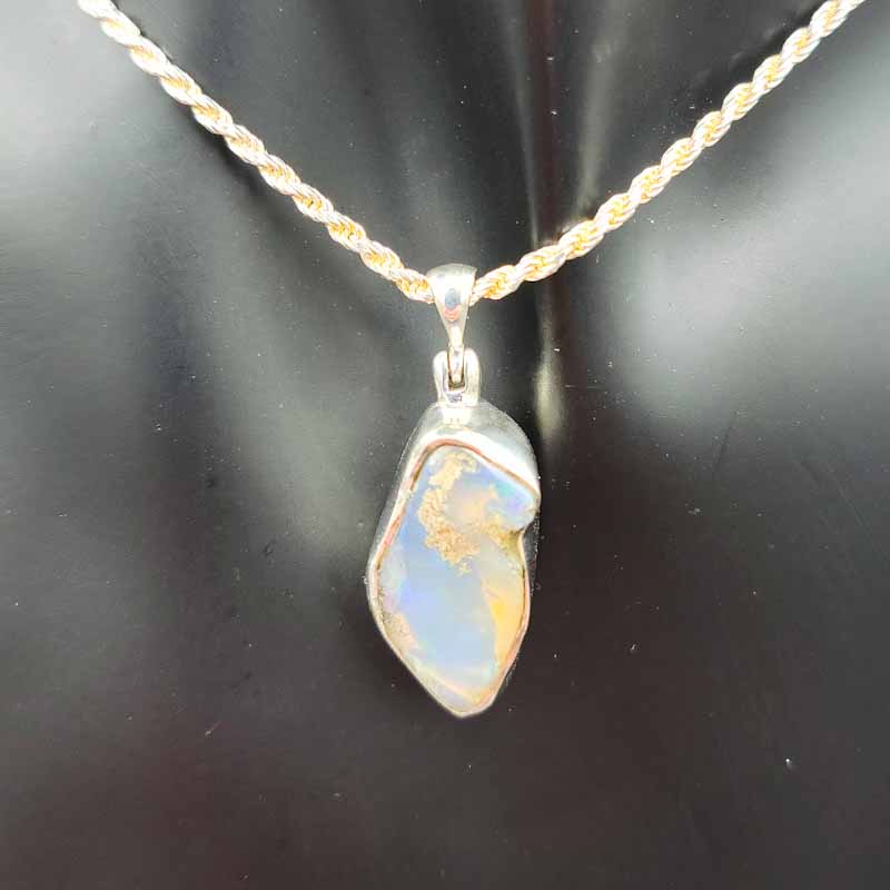 Ethiopian Opal Polished Pendant | Sterling Silver - Spiral Circle