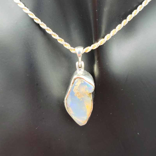 Ethiopian Opal Polished Pendant | Sterling Silver - Spiral Circle