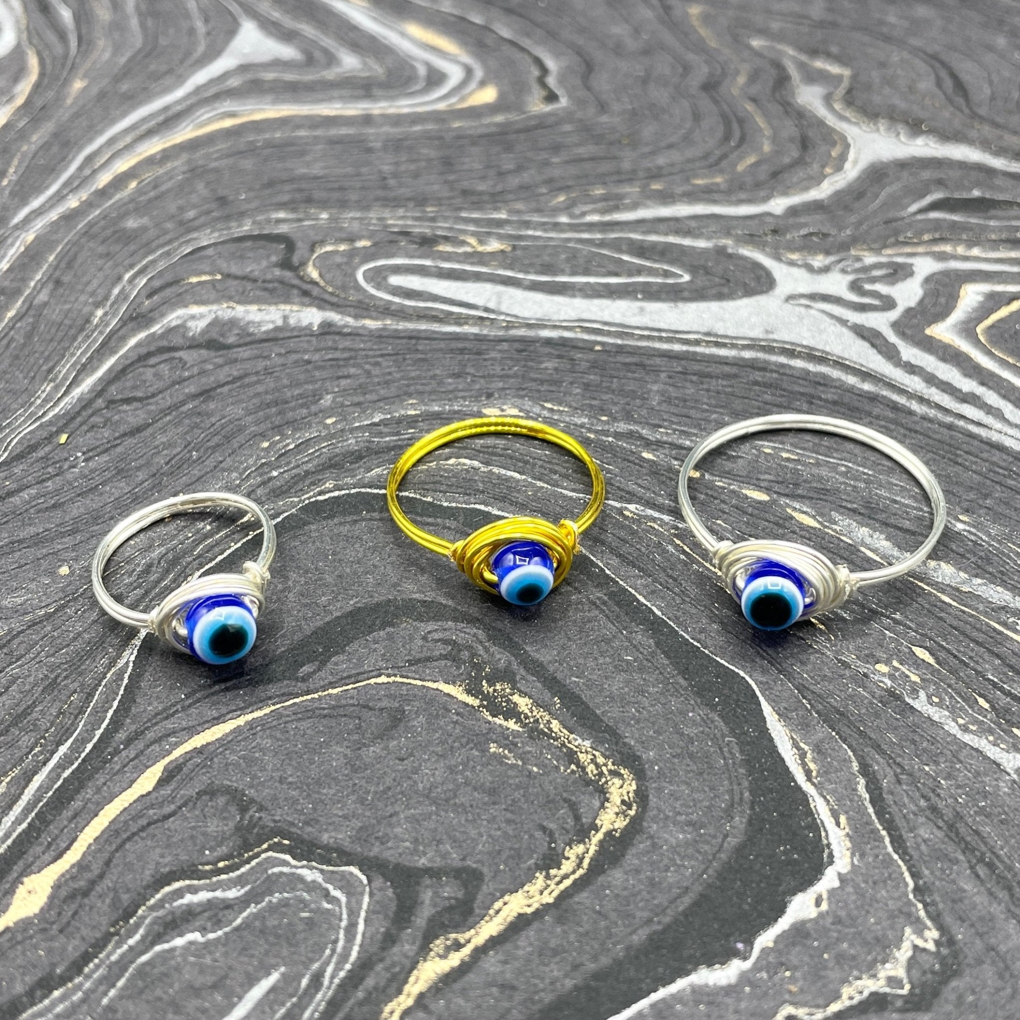 Evil Eye Simple Ring | Gold and Silver band - Spiral Circle