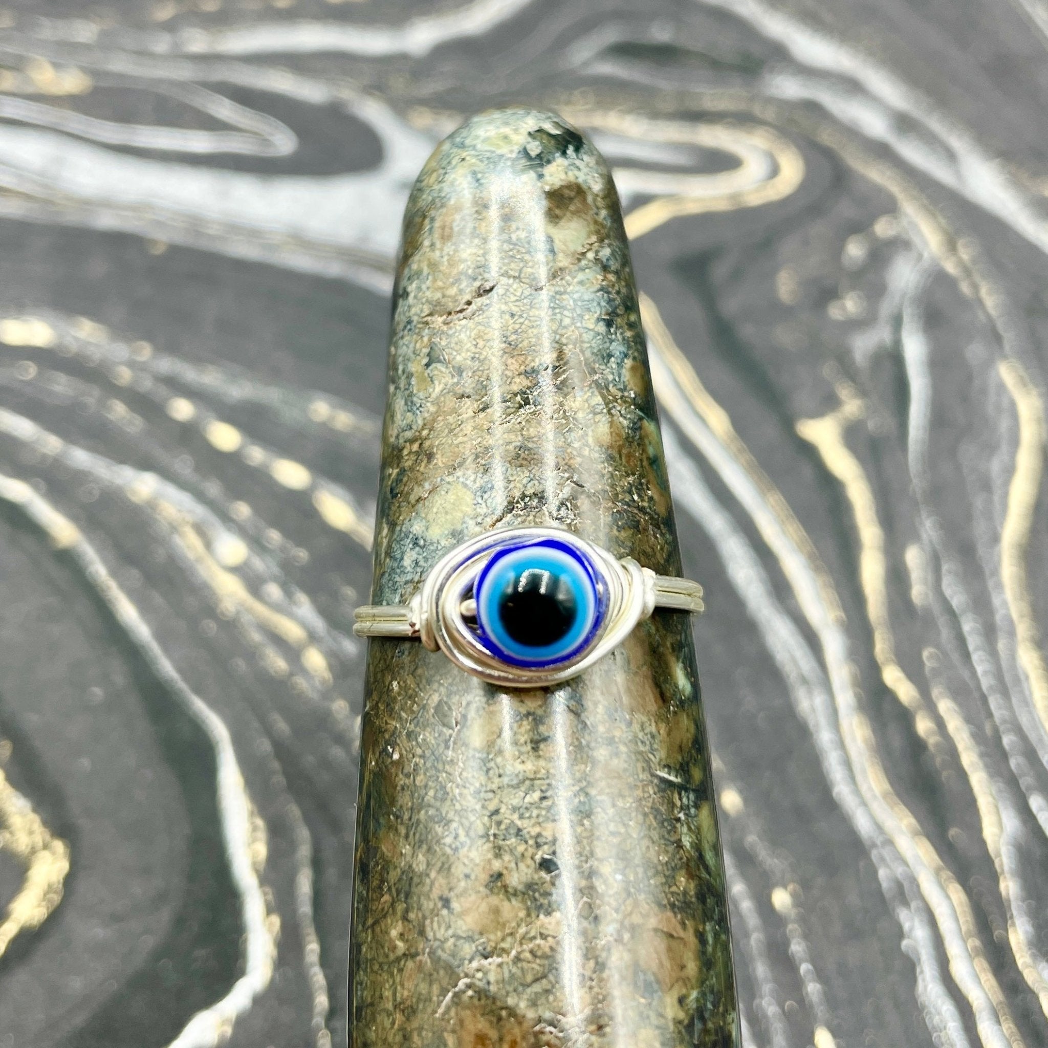 Evil Eye Simple Ring | Gold and Silver band - Spiral Circle