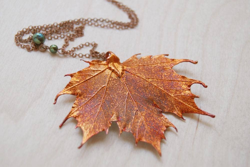 Fallen Copper Maple Leaf Necklace | 24 inches long - Spiral Circle