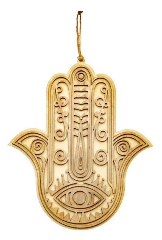 Fatima Hand | Wood Wall Decor - Spiral Circle