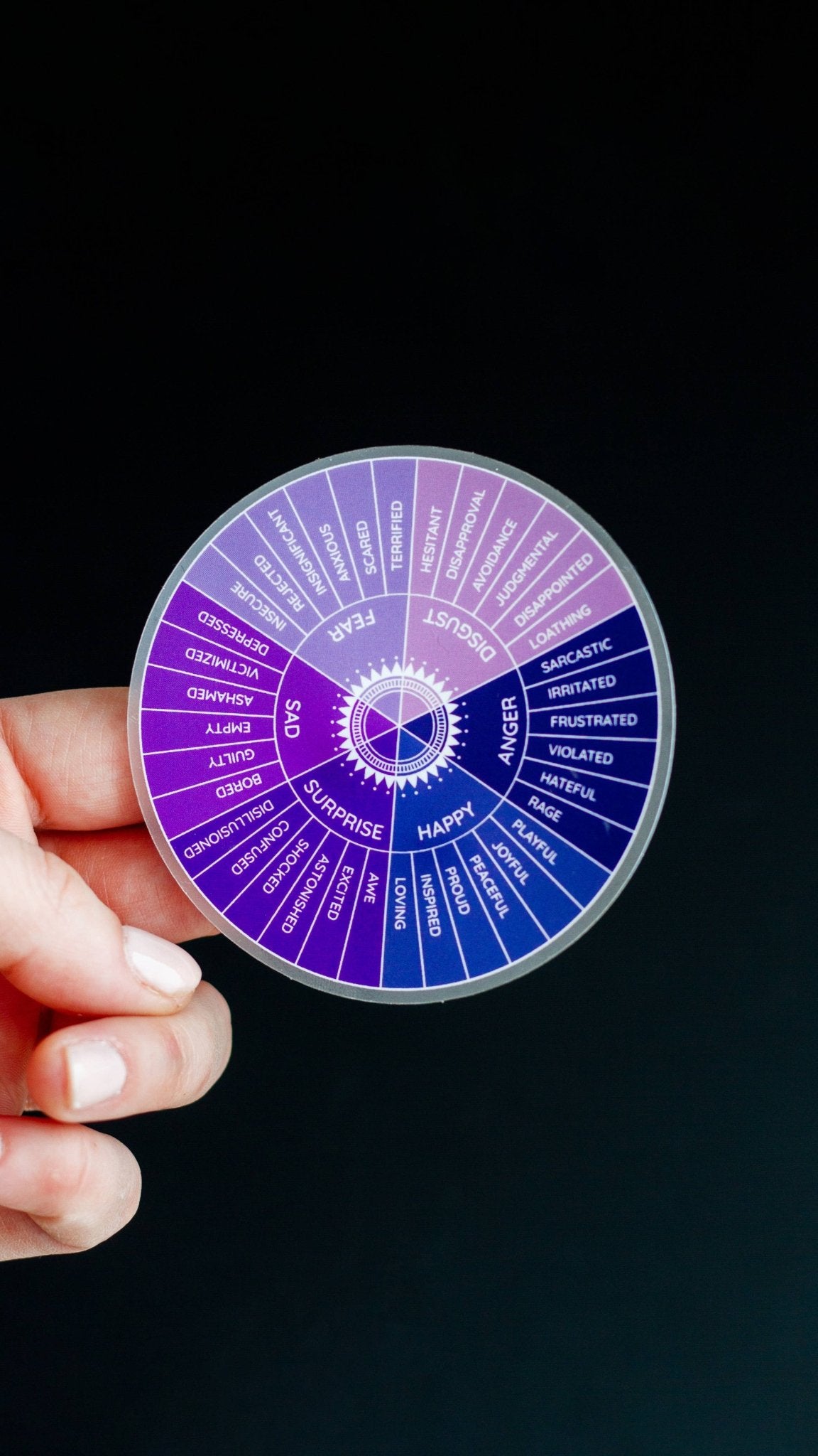 Feelings Wheel Sticker (Purples) Mental Health Gift - Spiral Circle