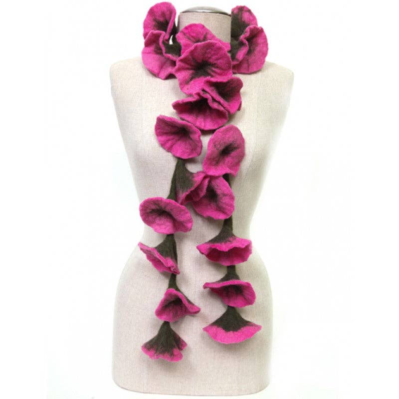 Felted flower scarves-Pink/ Green - Spiral Circle