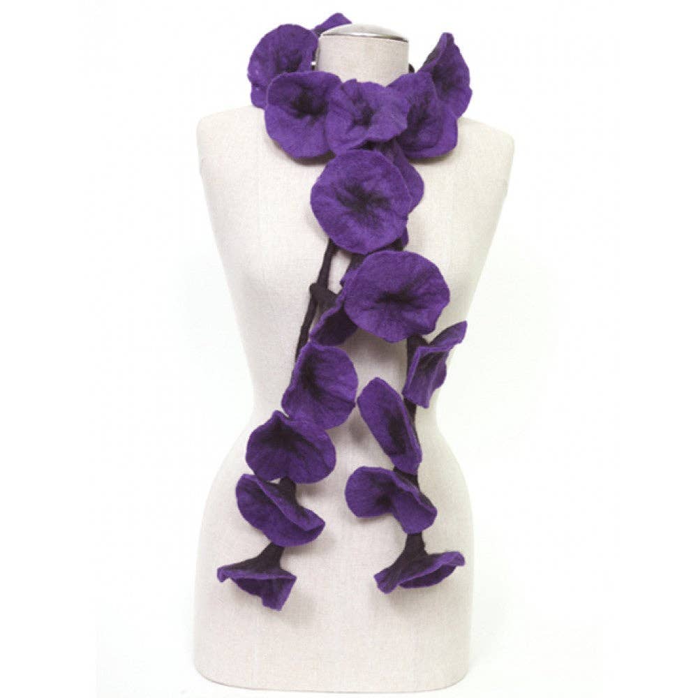 Felted flower scarves- Purple/ Black - Spiral Circle
