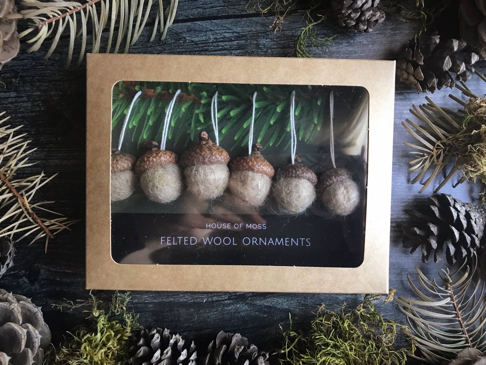 Felted Wool Mini Acorn Ornaments - Set of 6 - Spiral Circle