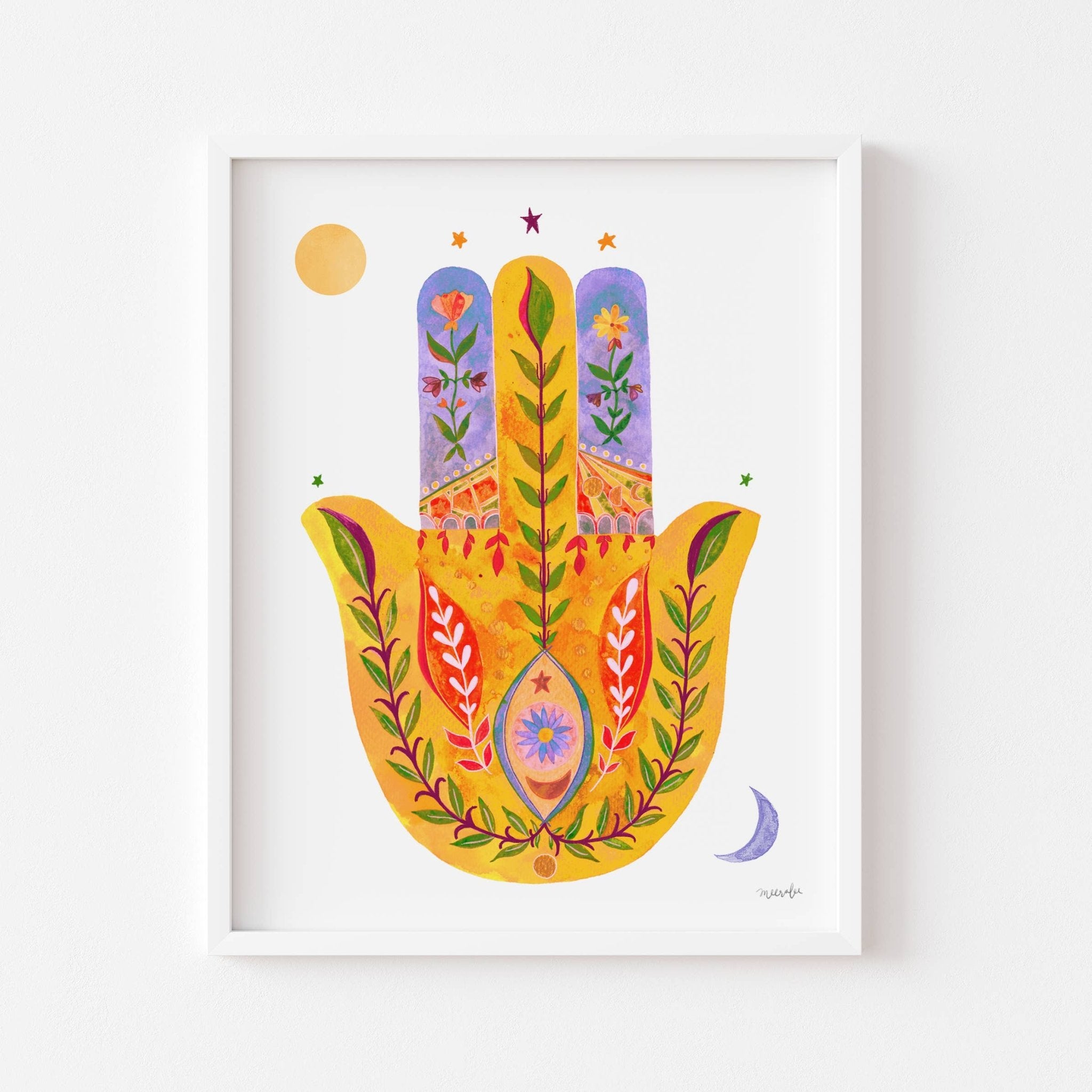 Floral Hamsa | Evil Eye Protection (11 x 14 Art Print) - Spiral Circle