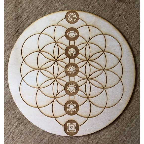 Flower of Life Chakras Crystal Grid | 4 inch - Spiral Circle