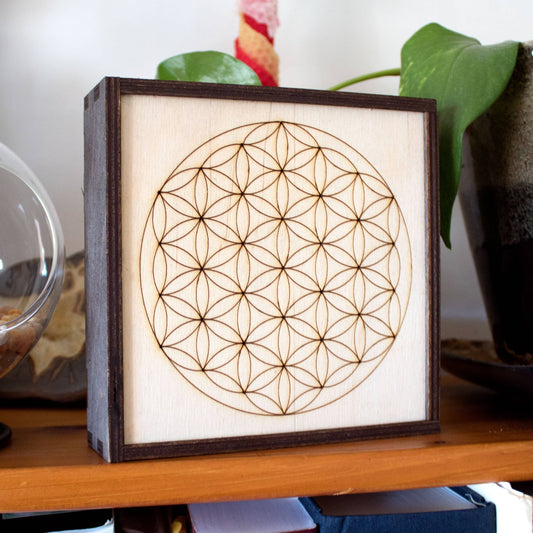 Flower of Life Crystal Grid Box 6"x6" - Spiral Circle