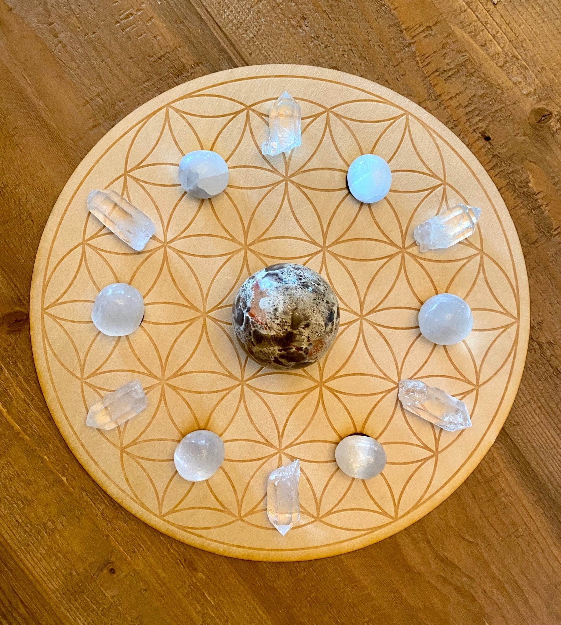 Flower of Life Crystal Grid with Holders | 8 inches - Spiral Circle