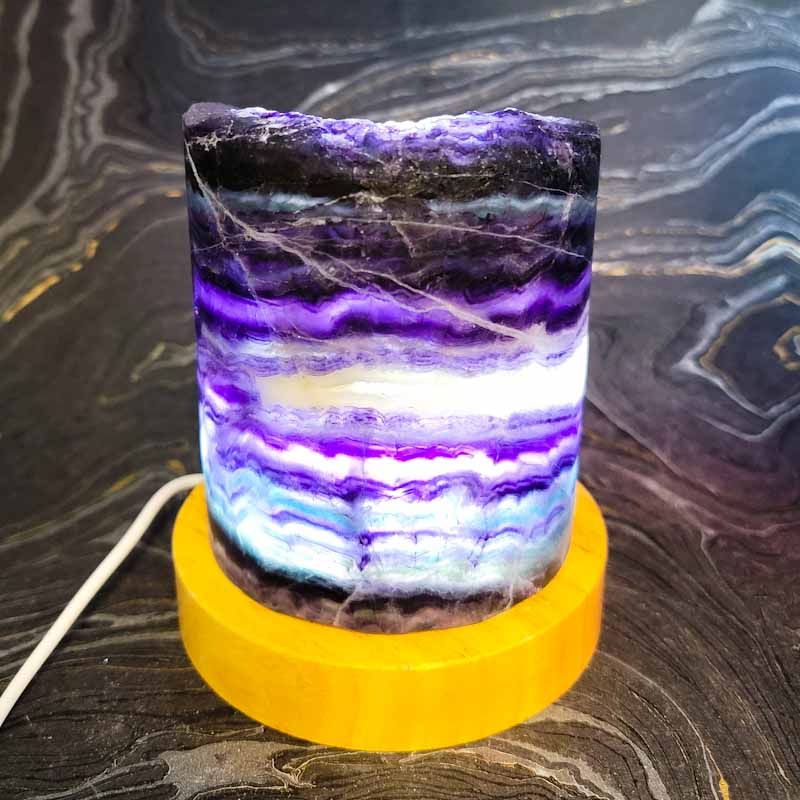 Fluorite Lamp On Wood Base | USB Lamp - Spiral Circle