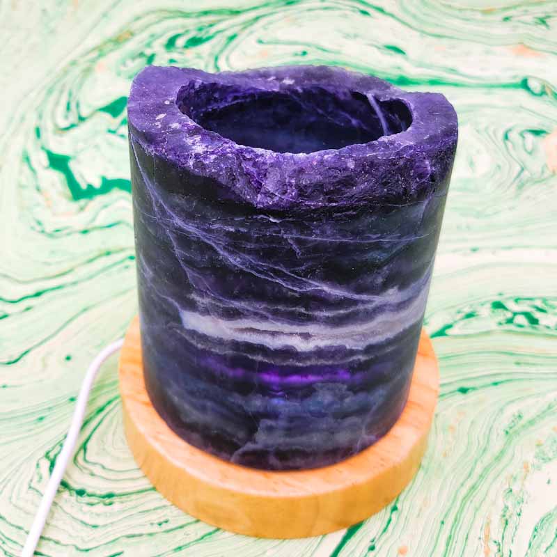 Fluorite Lamp On Wood Base | USB Lamp - Spiral Circle