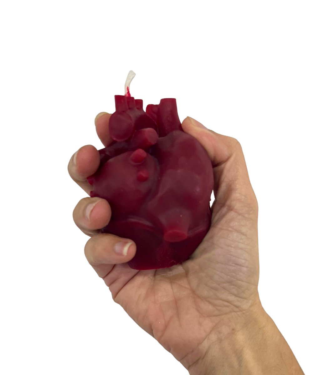 Free Standing Anatomical Blood Red Heart Beeswax Candle - Spiral Circle