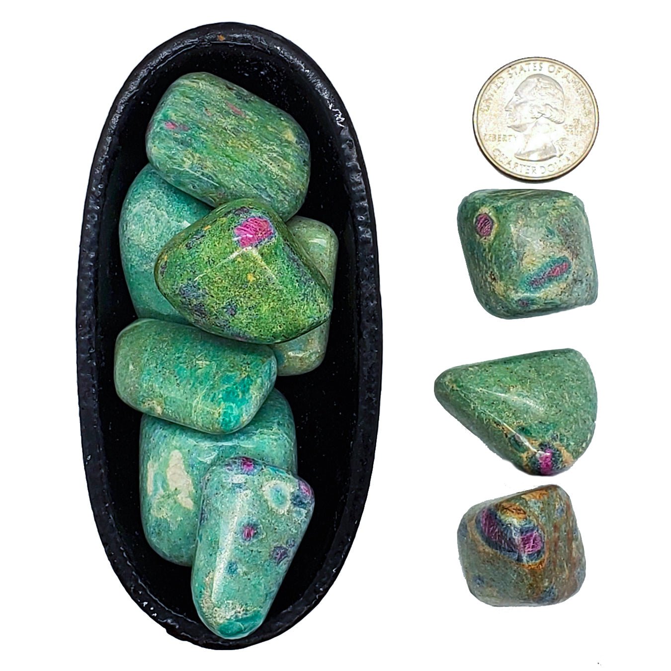 Fuschite, Ruby | Tumbled | Courage, Emotional Balance - Spiral Circle