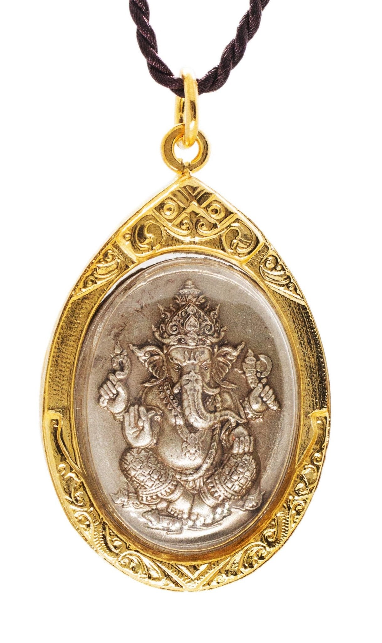 Ganesh | Om Symbol in Lotus Flower Necklace - Spiral Circle