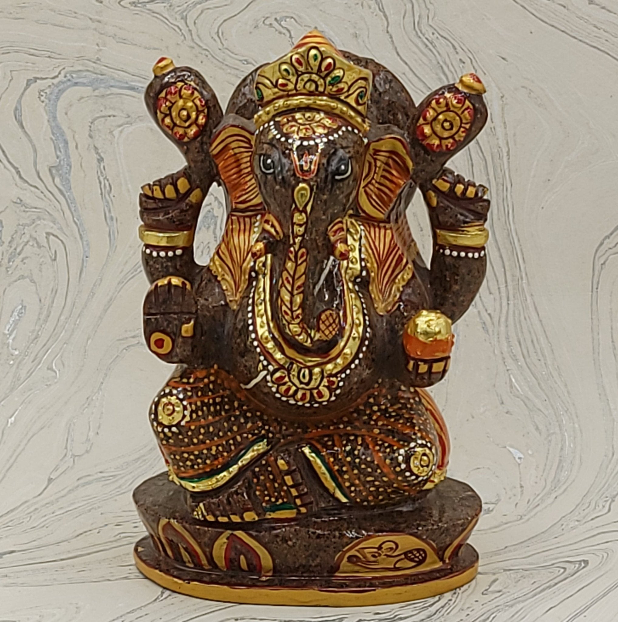 Ganesh Statue, Marble, Handpainted - Spiral Circle