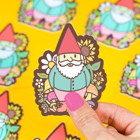 Garden Gnome Vinyl Sticker - Spiral Circle