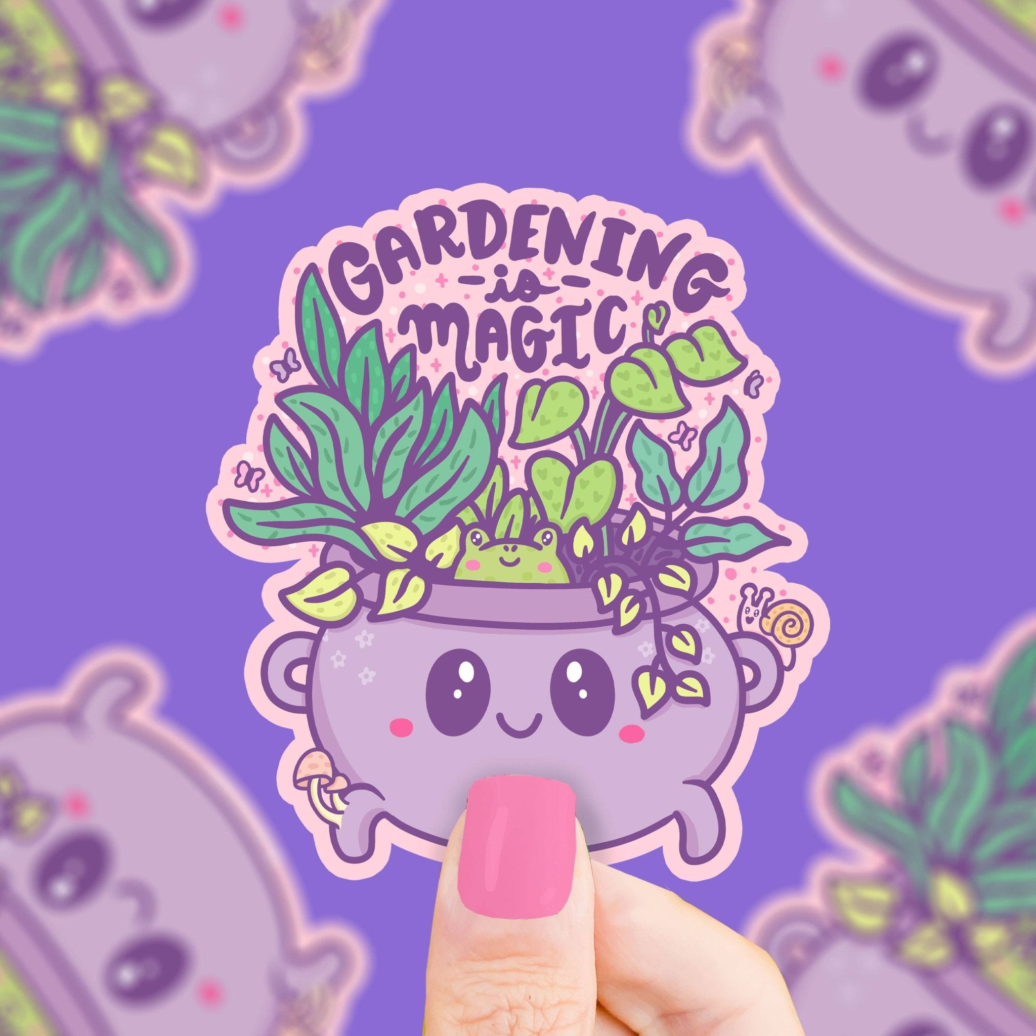 Gardening Is Magic Witchy Plant Cauldron Vinyl Sticker - Spiral Circle