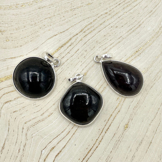 Garnet Small Pendants | Sterling Silver - Spiral Circle