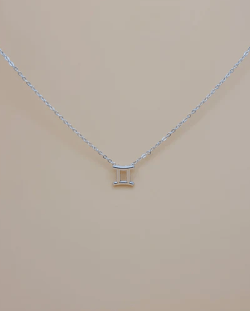 Gemini Zodiac Symbol Pendant Necklace | Silver Plated - Spiral Circle