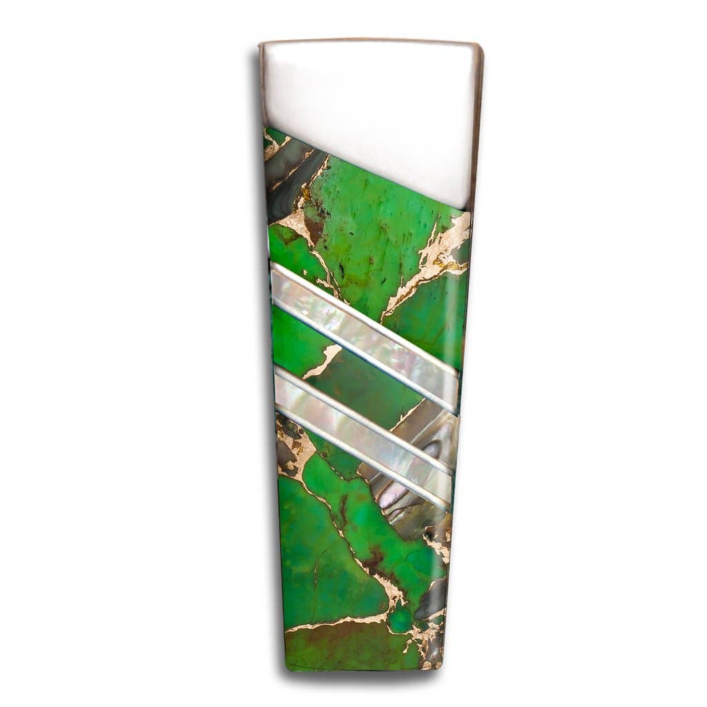 Gemstone Exotics Money Clip | Green Turquoise/Abalone/Bronze - Spiral Circle