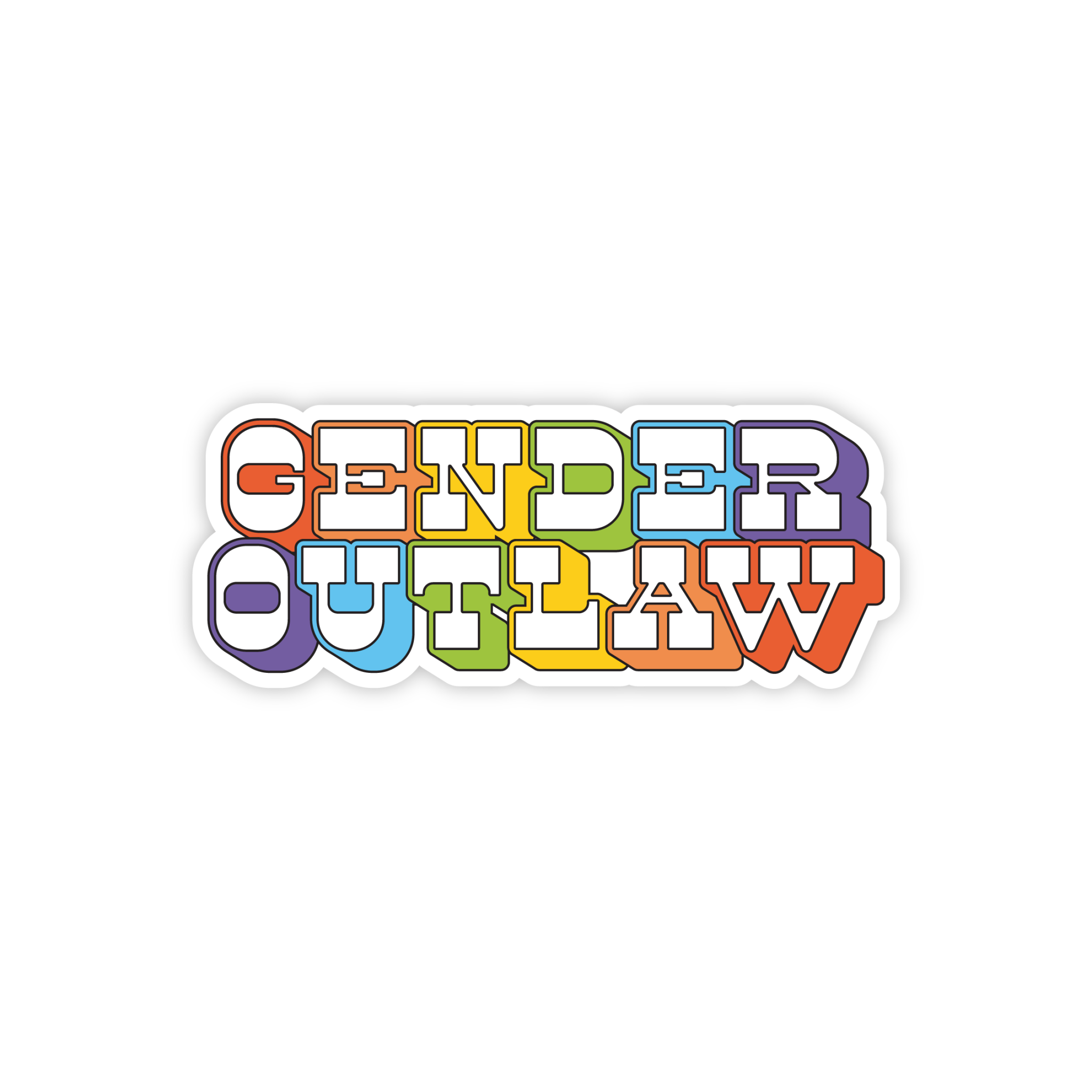 Gender Outlaw - Rainbow Sticker - Spiral Circle