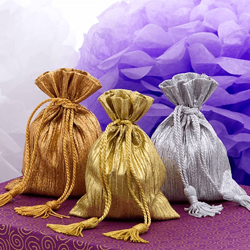 Gift Bags | Holographic Crinkle Fabric w/ Tassle | 3.5