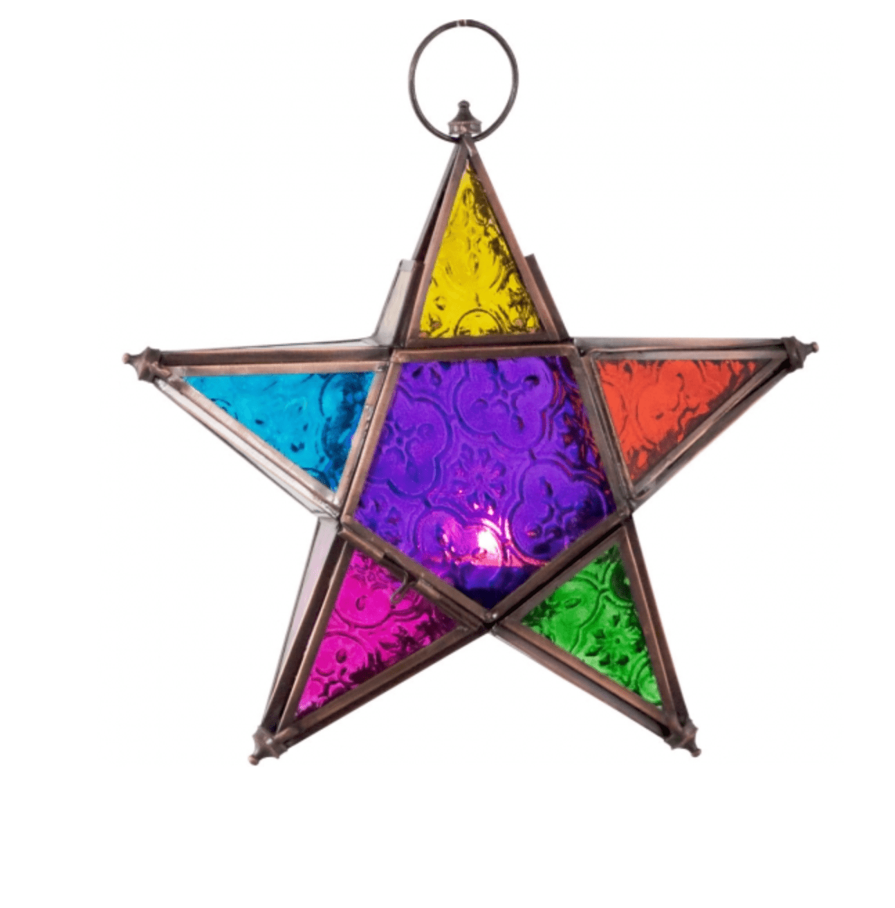 Glass & Metal Lantern 5 Point Star | Multi Color - Spiral Circle