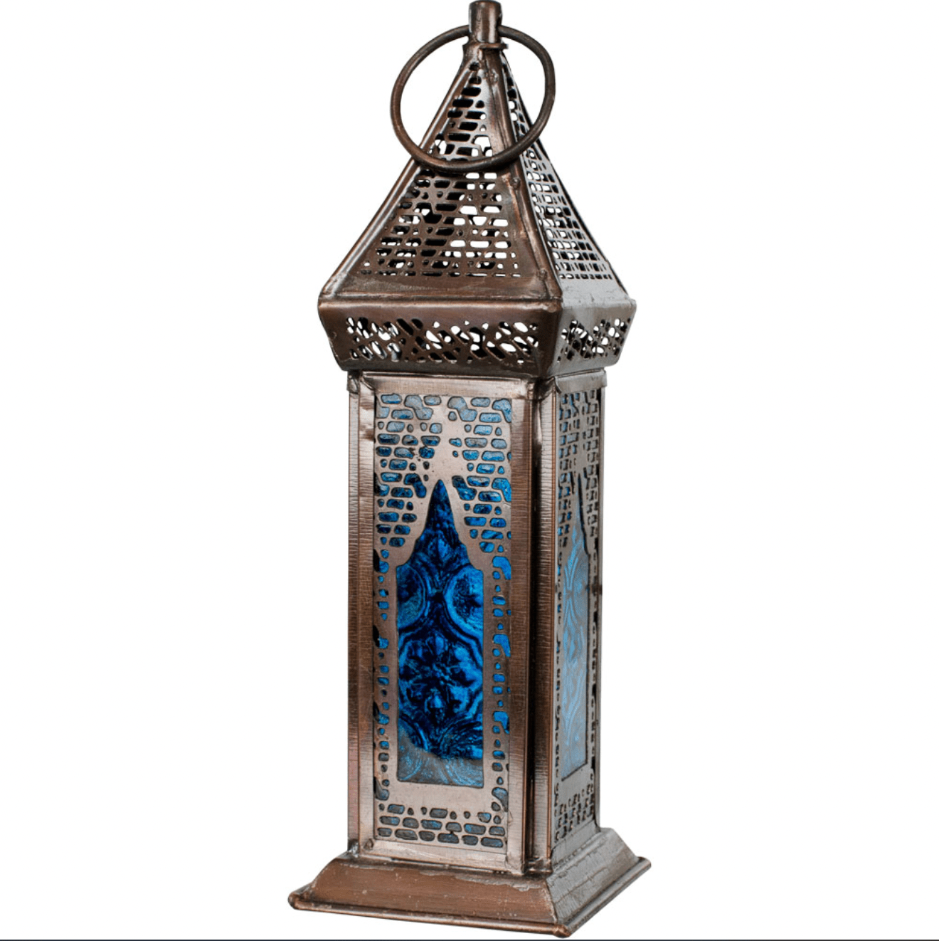 Glass & Metal Lantern Azurus Turquoise - Spiral Circle