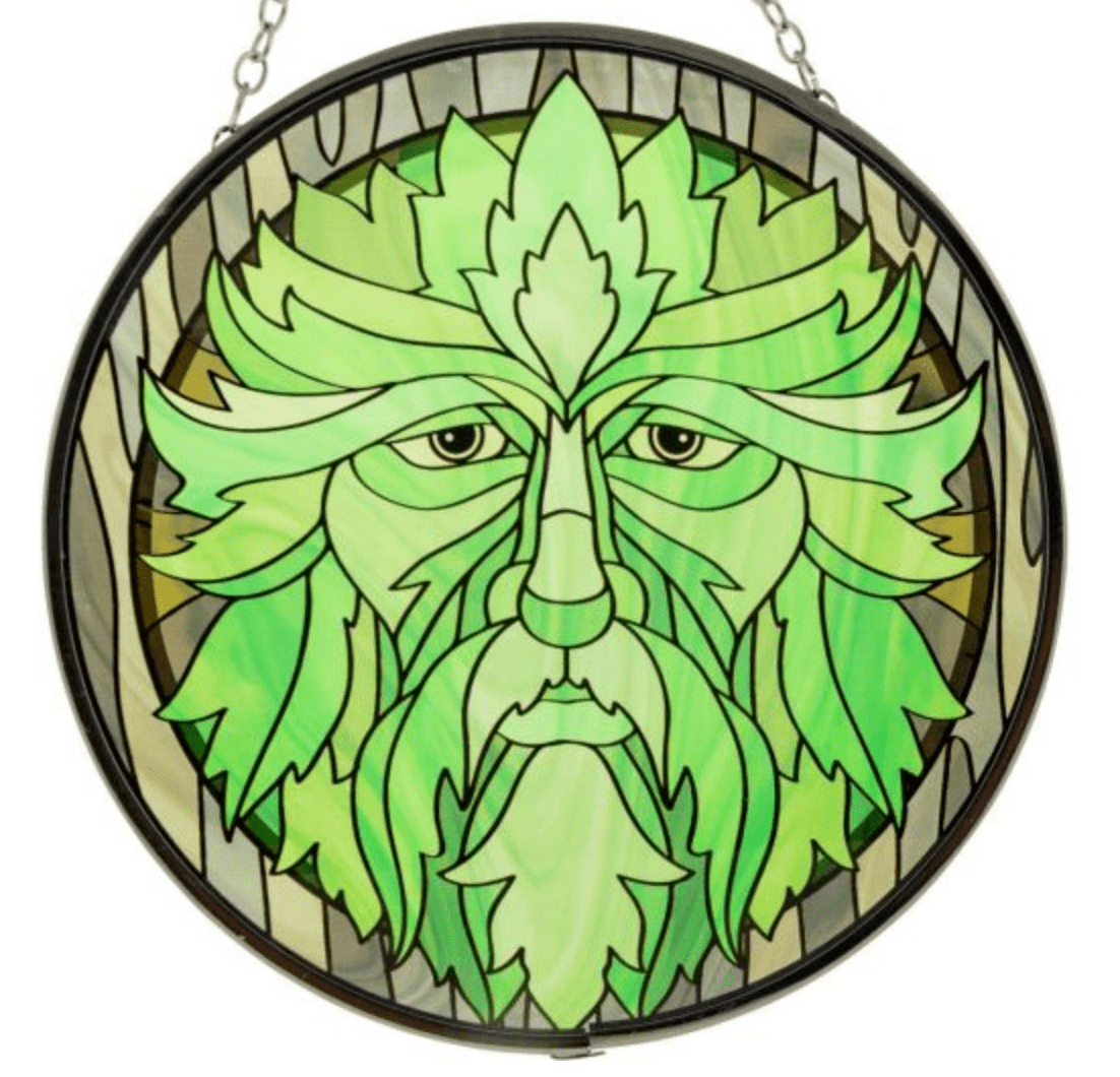 Glass Suncatcher 6in - Green Man - Spiral Circle