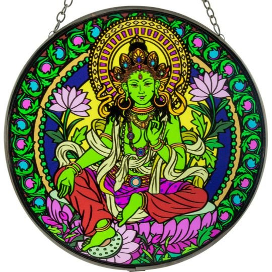 Glass Suncatcher 6in | Green Tara - Spiral Circle