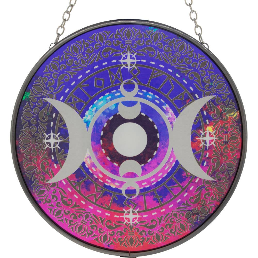 Glass Suncatcher 6in - Triple Moon Phases (Each) - Spiral Circle