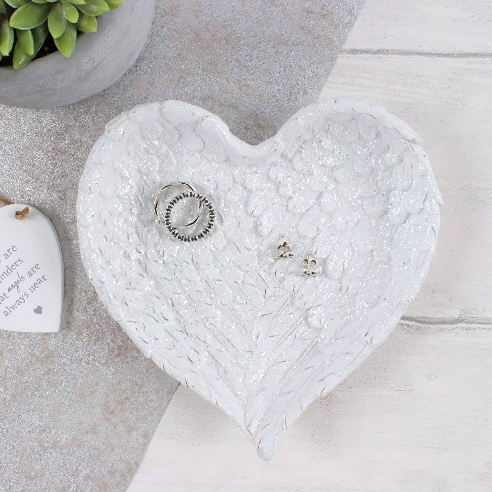 Glitter Heart Shaped Angel Wing Trinket Dish - Spiral Circle