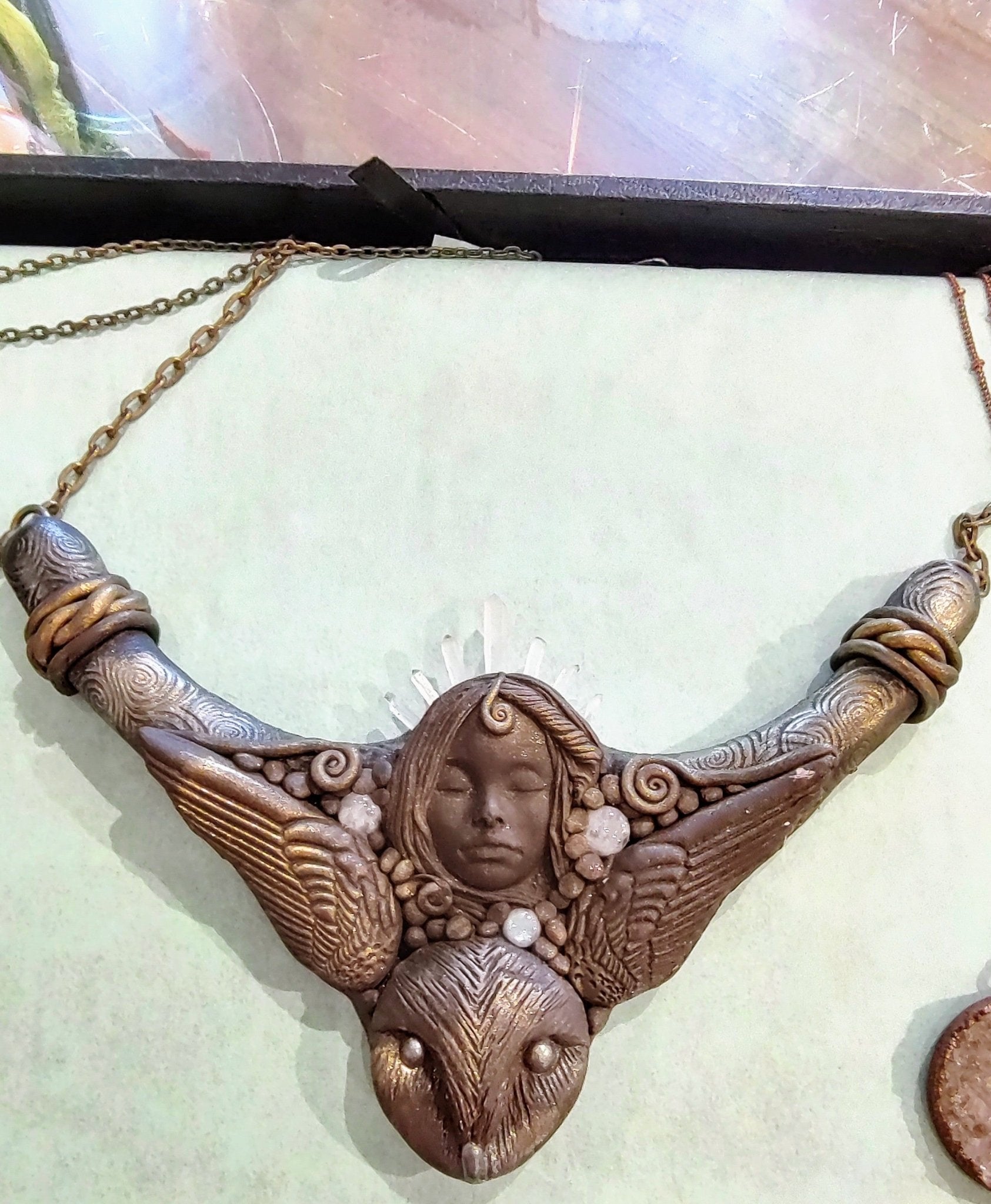 Goddess & Owl Collar Necklace - Spiral Circle