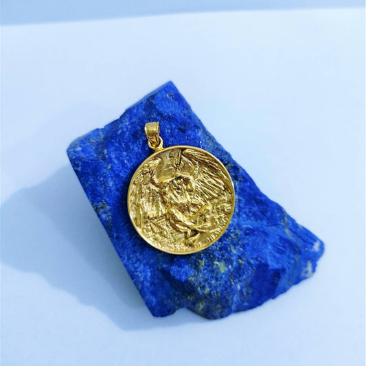 Gold God Horus Coin Pendant - Spiral Circle